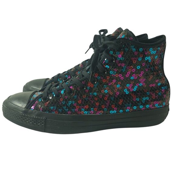Converse Black Blue Cherry Red Sequin high-top sneaker Women sz 10 Chuck Taylor - Picture 2 of 16